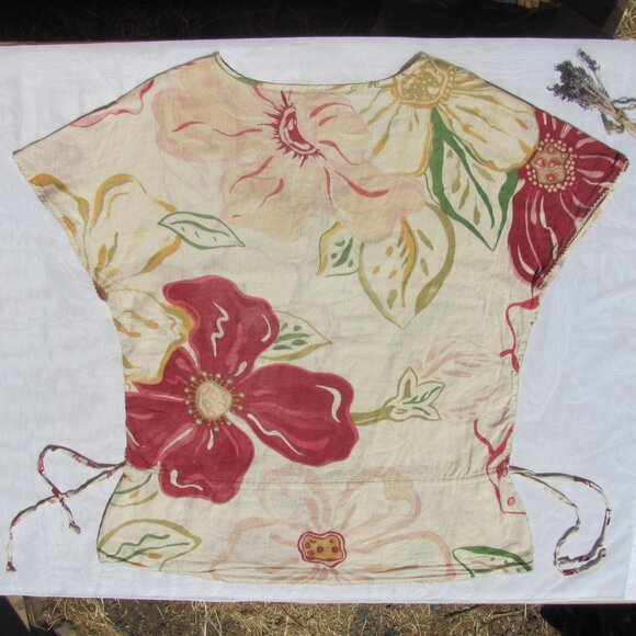 Old Navy Floral Linen Cotton Blouse Size M Boho Festival Hippie Beach Travel - Picture 2 of 6